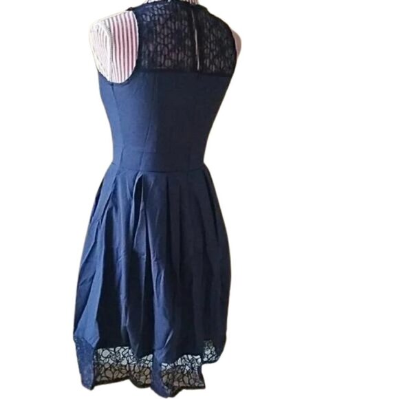 Navy Blue Lace Fit and Flare Dress - Picture 4 of 4